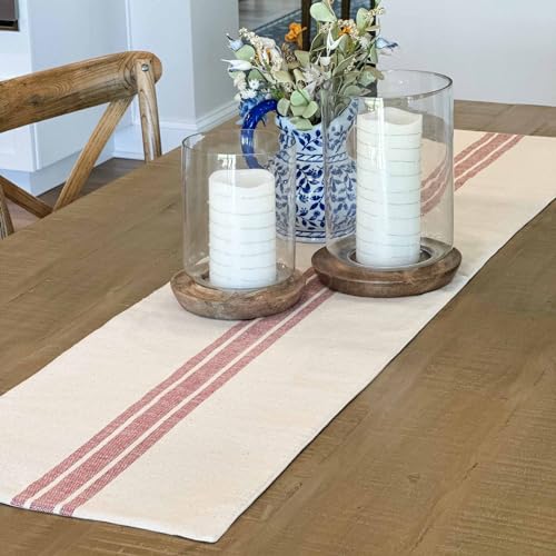 Market Place Red Grain Sack Stripe Table Runner...