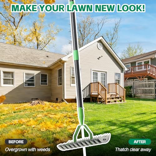 Thatch Rake, Lawn Thatching Rake 170 cm, 21 Teeth, 33 cm - Image 7