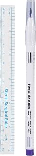 Surgical Skin Marker Pen, Professional Surgical Tip Skin Marker Pen, Sterile Tattoo Stencil Markers Pen with Paper Ruler for Eyebrow, Lips, Skin (White Handle 1mm)