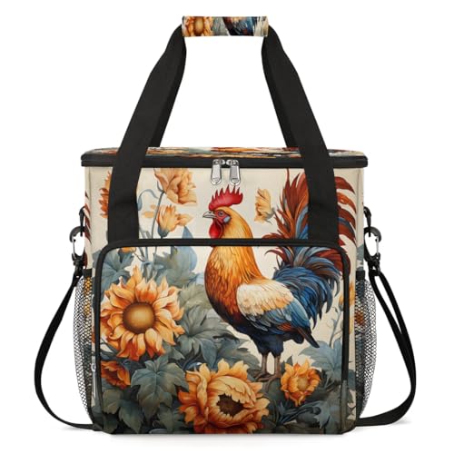 Gublec Rooster Sunflower Coffee Maker Carrying Bag Compatible with K-Mini or K-Mini Plus Portable Single Cup Coffee Maker Case with Pockets for K Cup Pods