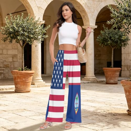 Pantalon palazzos léger femme imprimé USA Guam mode fluide d'été - 5