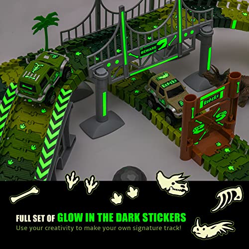 Dinosaur Glow In The Dark Race Train Track Toy For Boys & Girls Ages 3, 4, 5, 6, And 7, Let Your Kids' Imagination Bring Dino's Journey Adventure To Life (159 Pcs) Dinomaniacs By Jitterygit #TOP1