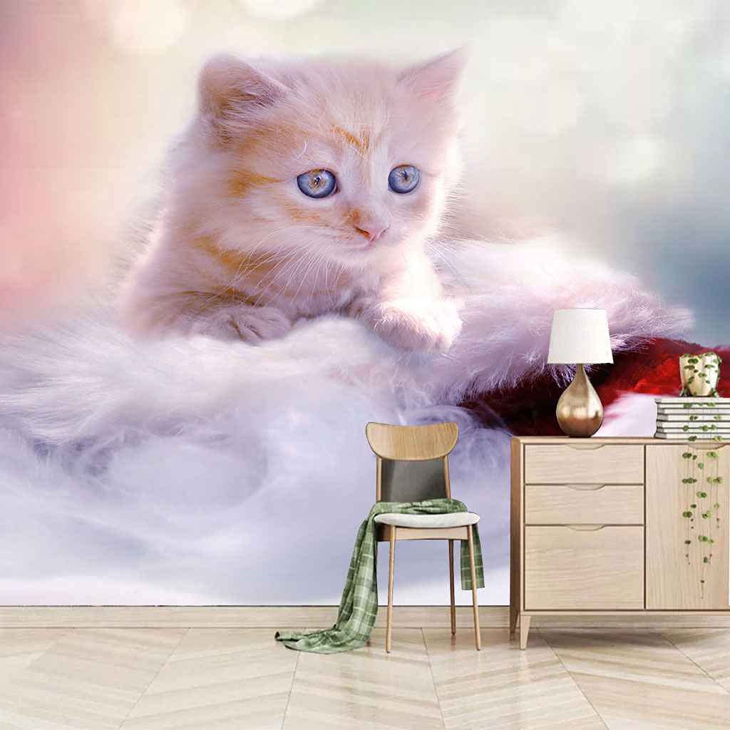 Papier peint panoramique 3D chat auto-adhésif et lavable 350x256 cm