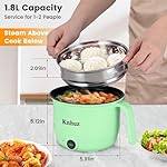 Hot Pot Electric With Steamer,Rapid Ramen Cooker,1.8L Mini Portable Self Heating Electric Pot For Cooking Noodles Oatmeal Pasta,Shabu Shabu Hotpot Pot Electric Dorm Lazy Pot,Non-Stick Green - Image 5