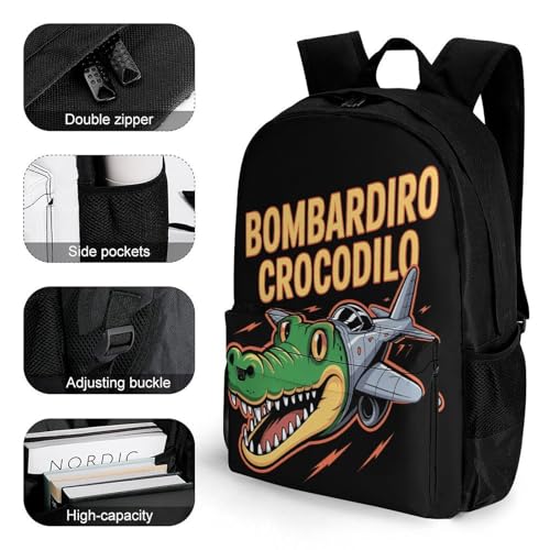 Bombardiro-Crocodilo Merch Backpack With Pocket Italian-Brainrot Meme Travel Backpack 42x30.5cm3