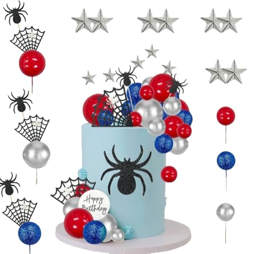 Decoração de bolo de aranha super-herói, 37 peças decoração de pastel de aranha, pider heróis aniversário happy cake top de aniversário decoração de feliz infantil festa de aniversário meninos e meninas