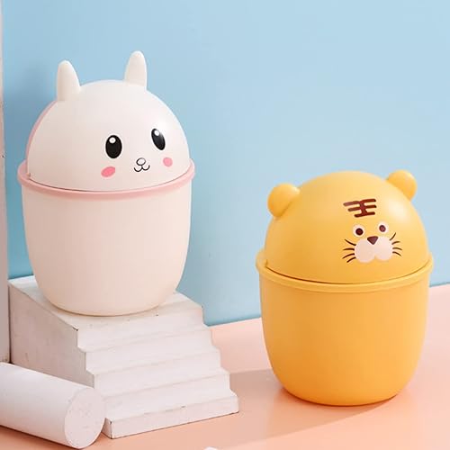 Miniatura 2 de Housoutil Mini bote de basura con tapa en forma de conejo, mini contenedor de basura, lindo contenedor de basura de escritorio con cierre para