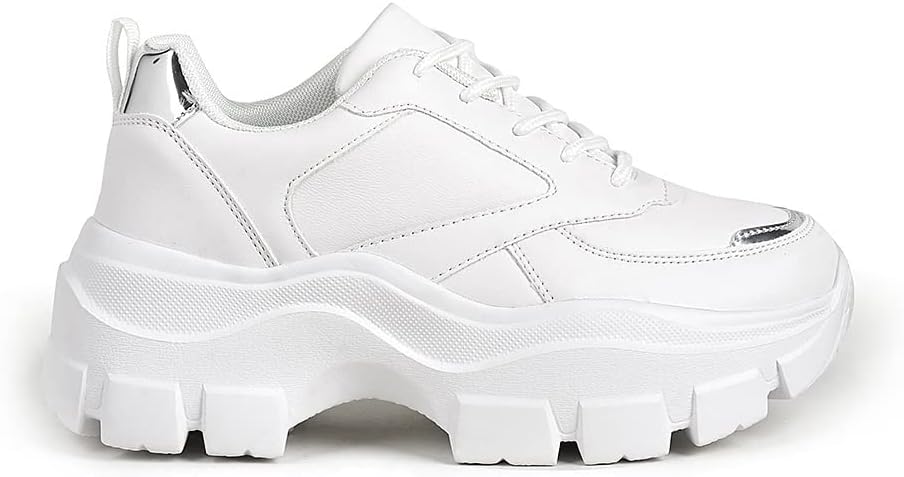 LUCKY STEP Women Chunky Platform Dad Colorblock White Neon Green Fuchsia Hologram Silver Casual Lace-Up Walking Sneakers - Image 4