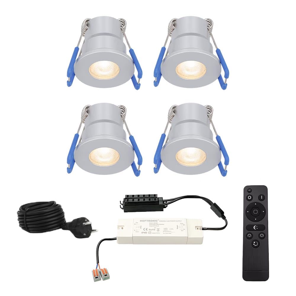 HOFTRONIC Milano Einbaustrahler Set – Set mit 4 Einbaustrahler, 12V, IP65, 2700K, 3W, 200lm, Edelstahl, dimmbar
