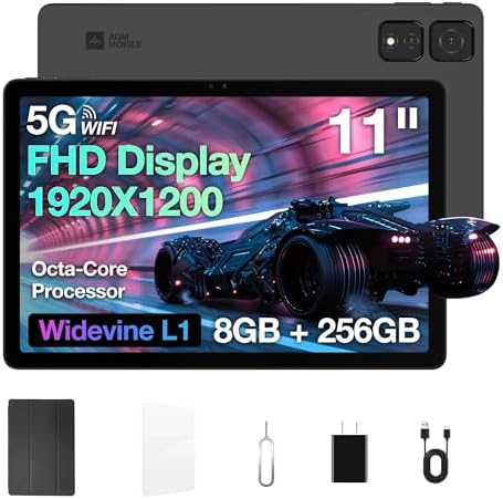 AGM Android 14 Tablet with 11 Inch Full HD IPS Display, 8GB RAM 256GB ROM Large Storage, 1920 X 1200, MTK G91, Widevine L1, 8000mAh Battery, 5G WiFi, GPS/OTG/Bluetooth, Triple Camera, Case Included - Thumbnail 2