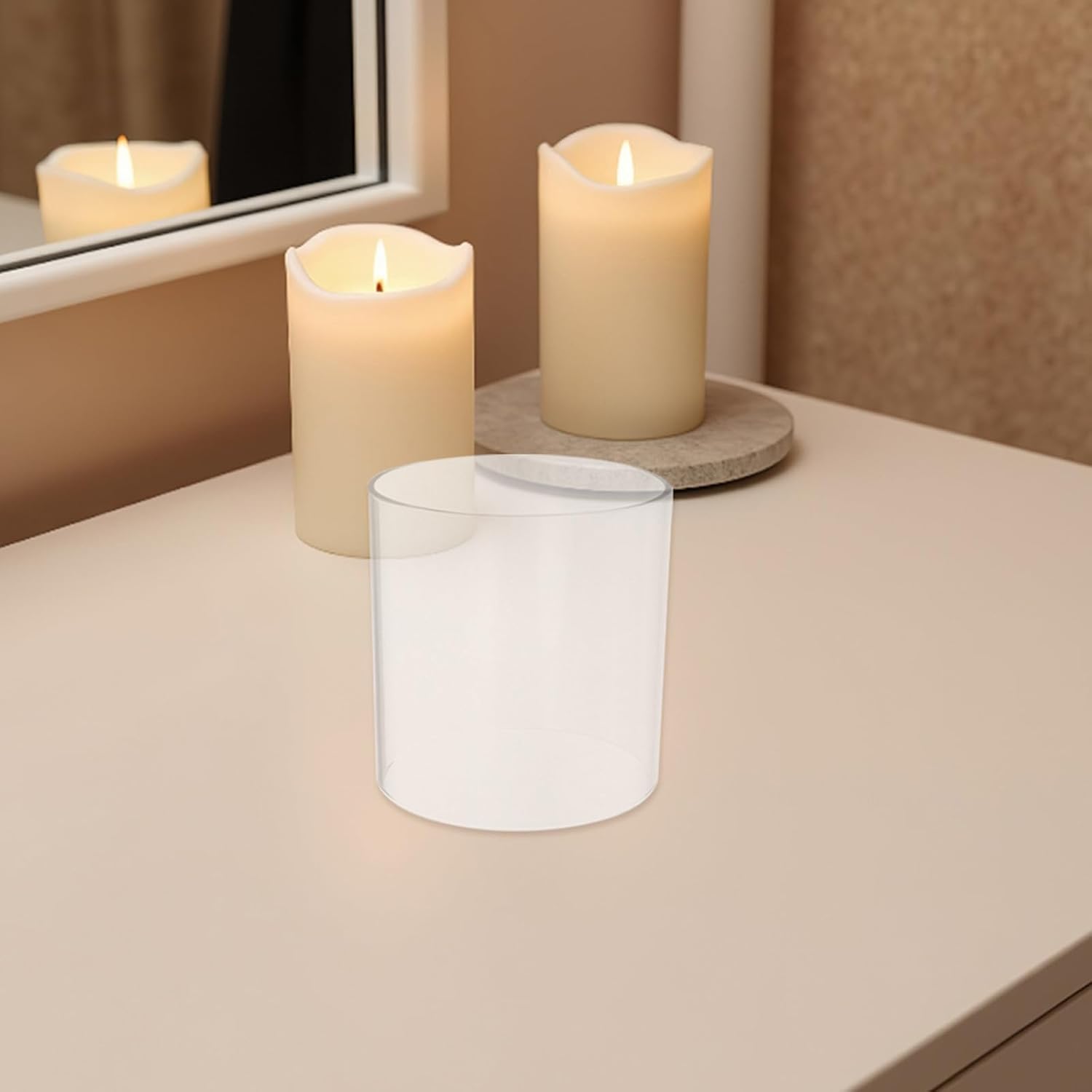 2pcs Glass Candle Holder Sleeve Open Ended Cylinder Chimney Cover | Windproof, Universal Fit, Easy Maintenance, for Dining Rooms