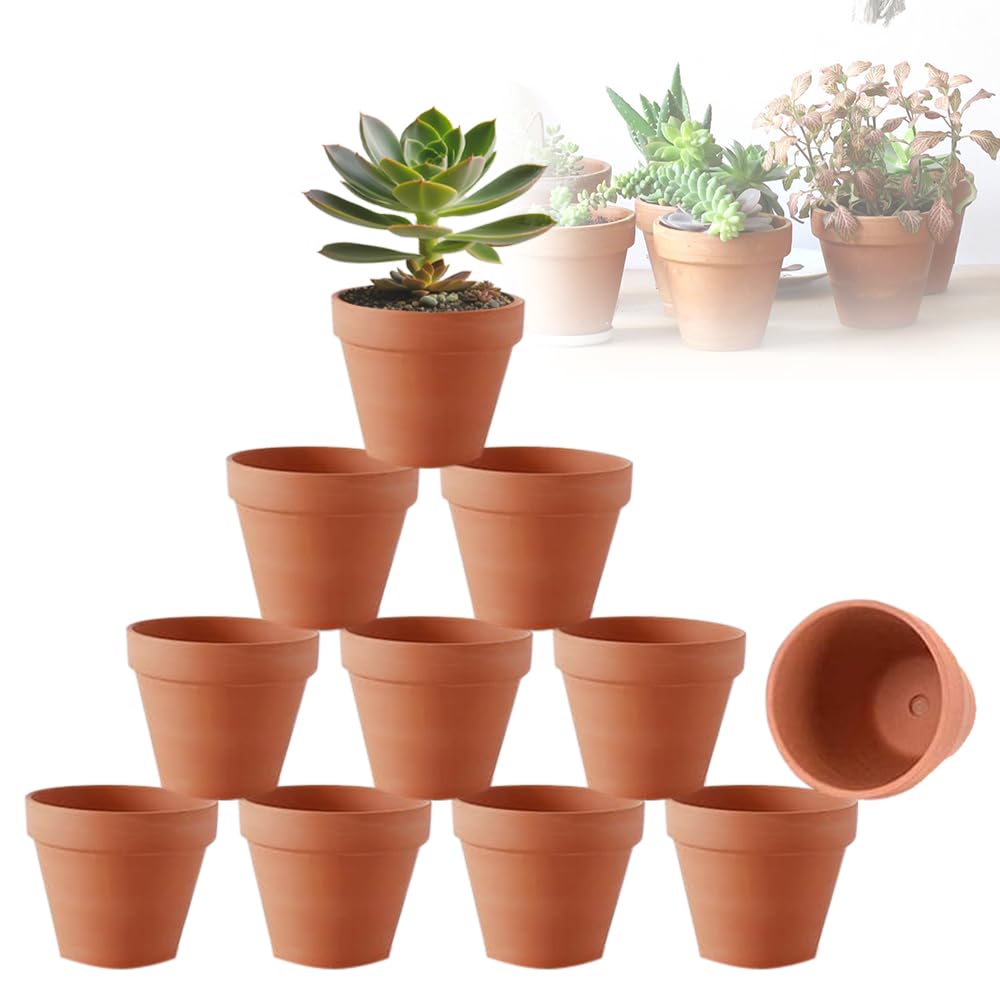 Lot de 10 Pots en Terre Cuite de 10 x 8 cm, Petits Pots en Argile, Mini Pots en Terre Cuite avec Trou de Drainage, Pot en Argile Réutilisable pour Plantes pour la Maison et Le Bureau