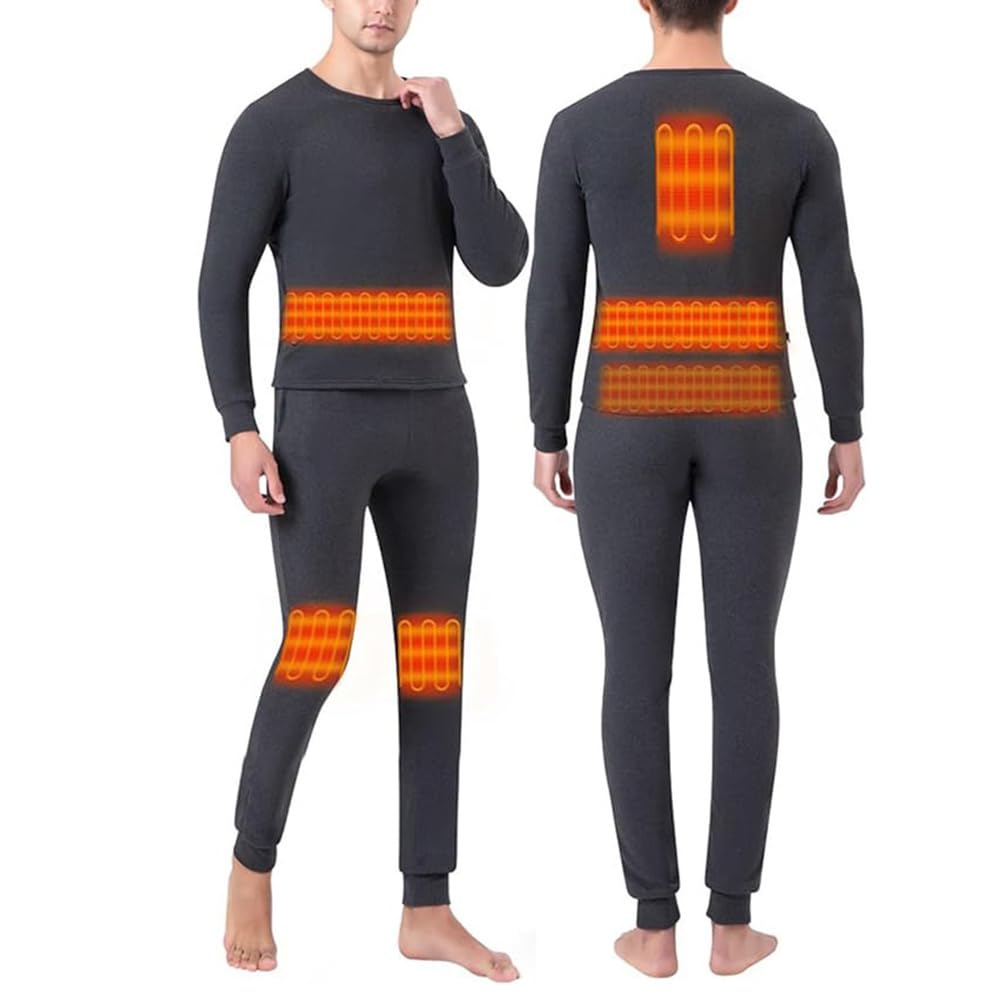 Completo Intimo Termico Riscaldato per Uomo e Donna, Strato Base Morbido e Caldo con Ricarica USB Unisex, Maglia e Pantaloni Termici Riscaldati,M