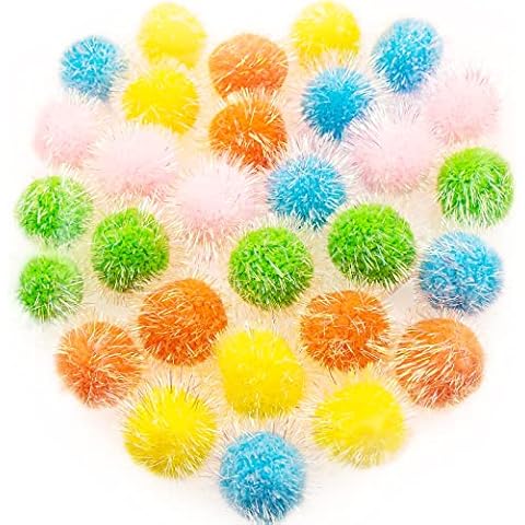 VAPKER 30 Pcs Cat Ball Toys Sparkle Balls Extra Large 2 Inch Cat's Favorite Chase Glitter Ball Glitter Tinsel Pom Poms Balls Assorted Color Cover