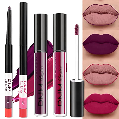 2 Colors Liquid Matte Lipstick and Lipliner Pack Set, Lip Tint Long Lasting 24 Hour Waterproof Velvet Nonstick Cup Lipgloss Lip Stain Pigmented Lip Makeup Gift Sets for Girls and Women Labiales