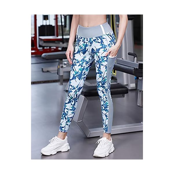 Women's Athletic Pants Ultra Soft High Waist Squat Proof Printed Capri Legging with Pockets(M, Blue Print)