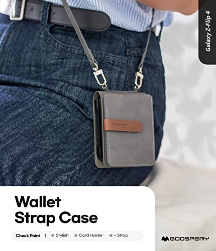 Goospery Wallet Case Compatible With Galaxy Z Flip 4 Case, Detachable Card Holder 2 Card Pocket Storage Premium Pu Leather Adjustable Cross-Body Strap Attached Earbud Cord Organizer, Gray #TOP1