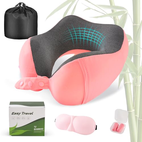 Cirorld Travel Pillow for Airplane, Neck Pillow for Travel, Memory Foam Travels Neck Pillow for Adults, Adjustable & Compact Flight Pillow, Ergonomic Neck Cushion, With Ear Plugs, Eye Mask, Carry Bag option