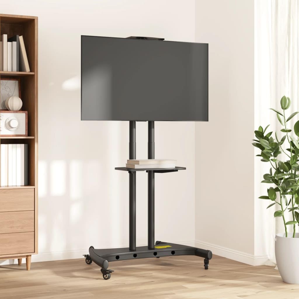 Supporto TV su ruote, altezza regolabile 32-70 pollici, acciaio verniciato a polvere, max VESA 600 x 400, portata 60 kg, con ripiano e gestione cavi per ufficio, soggiorno, gaming