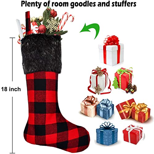 Yoochee 4 Pack Christmas Stockings, 18 Inch Large Buffalo Plaid Stockings For Christmas Decoration, Durable Red And Black Checked Xmas Stocking (Plush Black Cuff, Black&Red) #TOP1