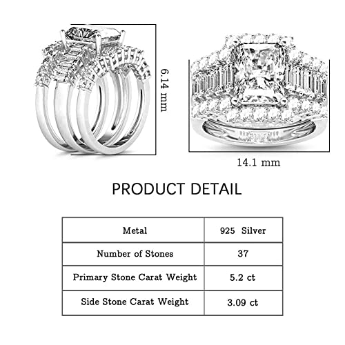 Jeulia 3-Piece Wedding Ring Set - 5.2ct Radiant Cut Engagement Ring & Eternity Bands in Sterling Silver with Cubic Zirconia Diamonds2