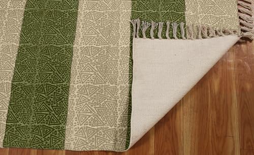 Tapis à tissage plat en coton haut de gamme 122 cm lavable beige vert