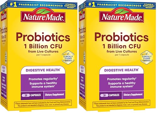 Image of Nature Made Probiotics for Women and Men, Probiotic Capsules 1 Billion CFU from Live Cultures for Immune & Digestive Support, 30 Capsules, 30 Day Supply,(Pack of 2)