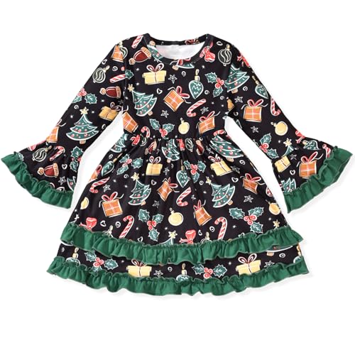 HINTINA Toddler Girl Christmas Dress Flared Sleeve Ruffle Xmas Dresses