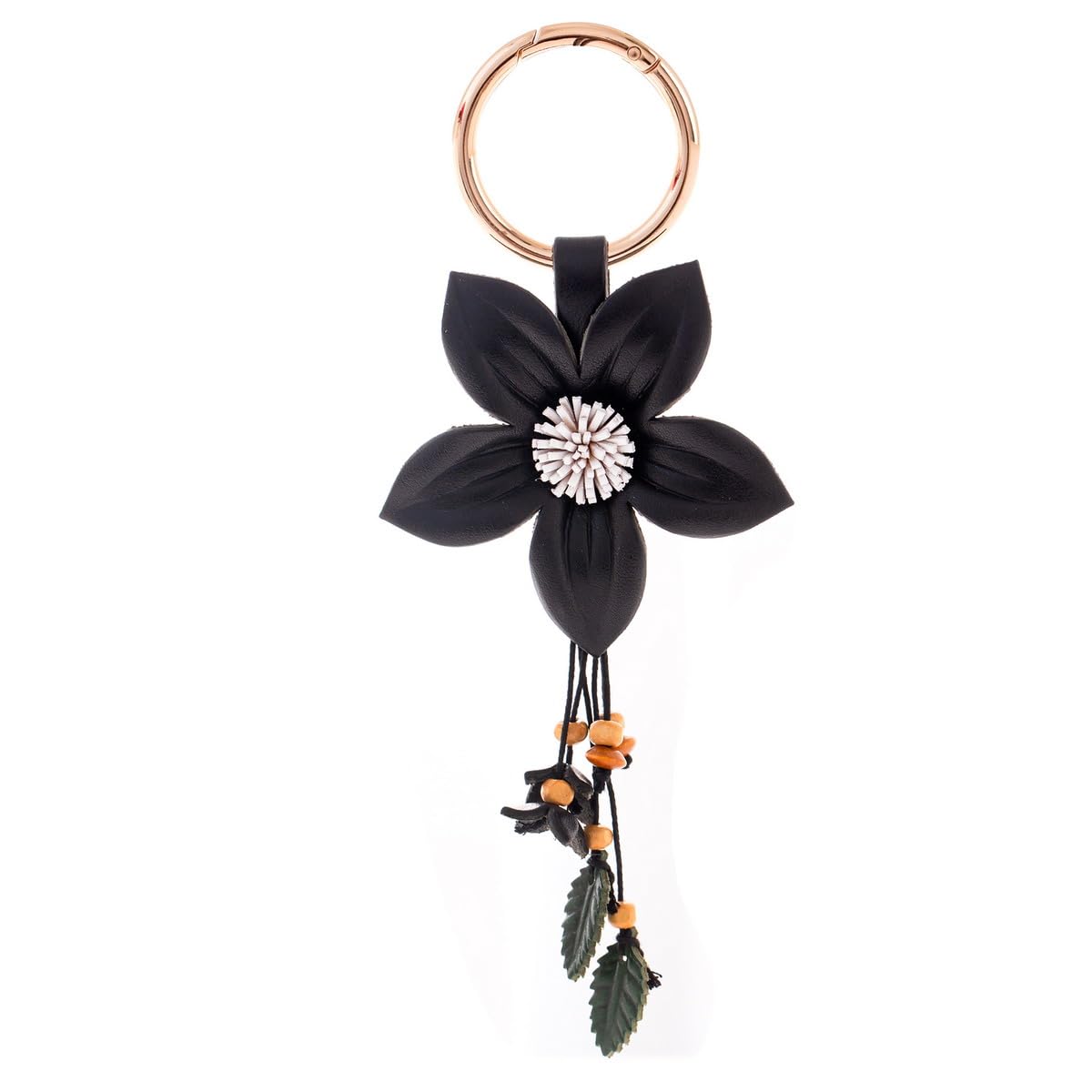 Genuine Leather Flower Tassel Keychain Car Keyring Fob Boho Accessorie for Women