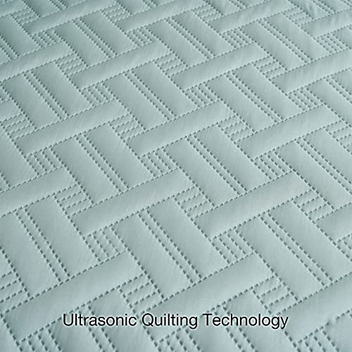 Beeweed Quilt Set King Size 3 Pieces, Lightweight Microfiber Basket Pattern Bedspreads For All Season, Mint Green Soft Summer Coverlet Set With Ultrasonic Quilting Technology (1 Quilt, 2 Pillow Shams) #TOP4
