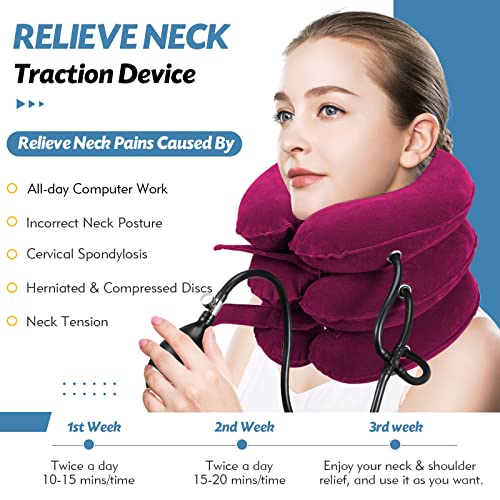 Image of Jaximy Neck Stretcher, Cervical Traction Device, Neck Traction Device,Neck Pain Relief, Adjustable Inflatable Neck Brace & Neck Stretcher Cervical Traction, Neck Decompression Home Use (Red)
