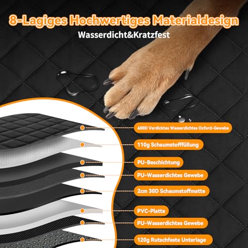 DAISTERN Hundedecke Auto Rückbank mit Harter Unterseite, Hundematte Auto mit 8-lagiges Verbessertes Material Multifunktionales Stauraum-Design Wasserdicht Kratzfest rutschfest, Einfach zu Reinigen