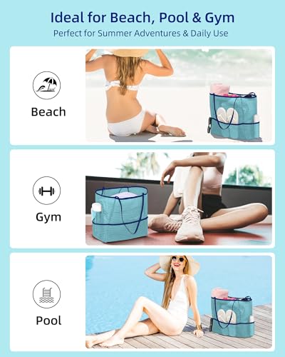 Image of Mesh Beach Tote Bag Packable,2026 New 2-in-1 Large Lightweight Foldable Beach Bags with Multiple Pockets for Women