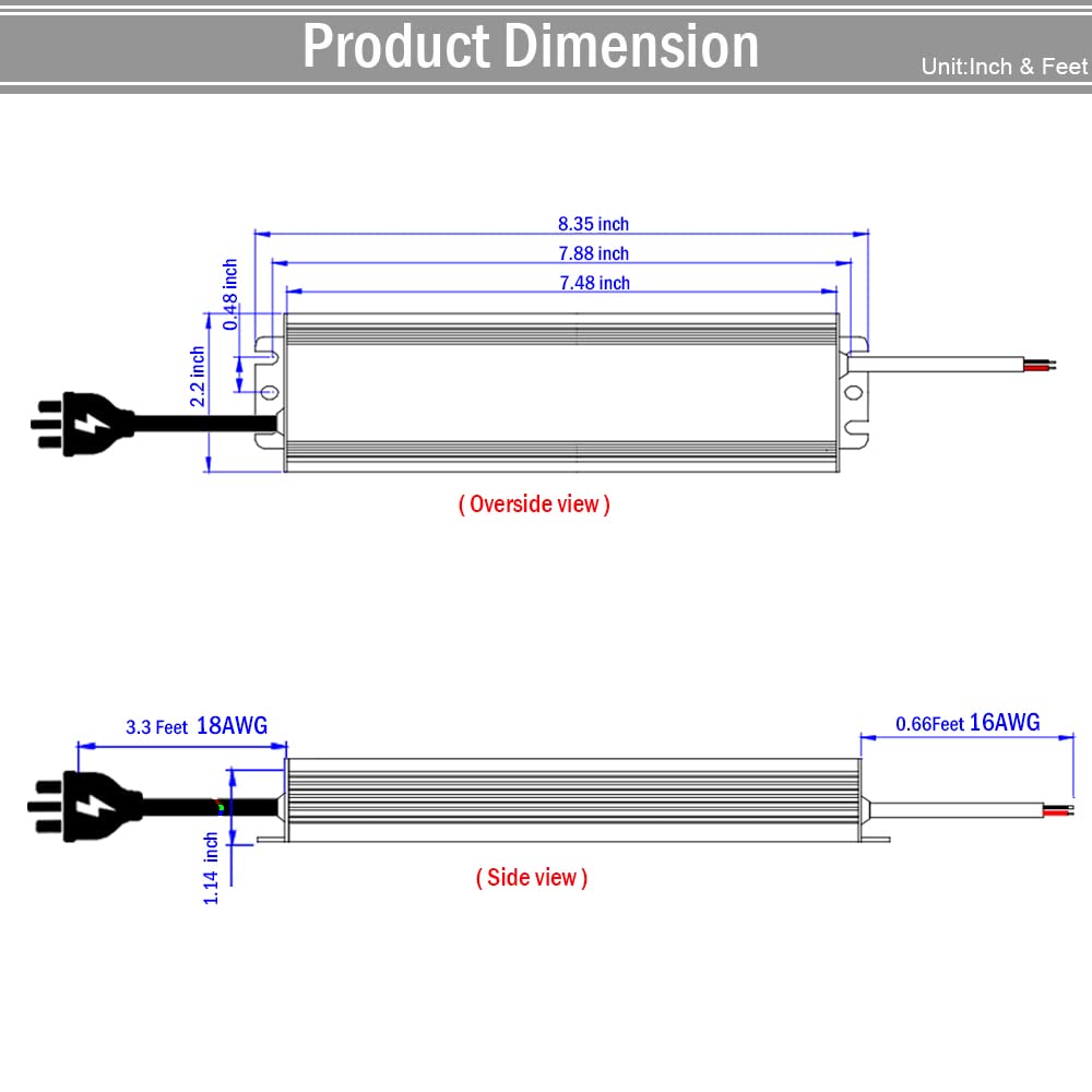 24V LED Power Supply 200W Low Voltage Transformer Adapter,AC90-130V to DC24V 8.33A 200 Watts LED Driver Waterproof IP67 for Indoor and Outdoor LED Lights Use