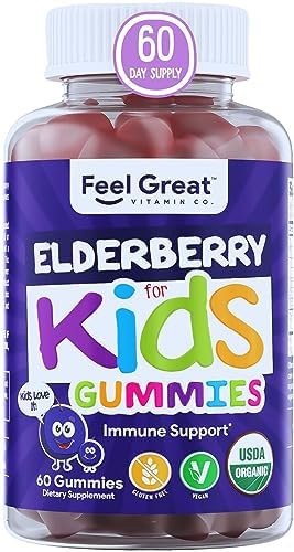 USDA Organic Elderberry Gummies for Kids | Immune Support Elderberry with Zinc and Vitamin C – Gluten Free & Vegan Children’s Vitamins – 60 Count | Sambucus Nigra Supplement