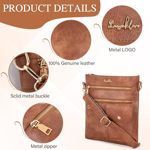 Crossbody Purses for Women, Soft PU Leather Shoulder Handbag, Zipper Pocket Adjustable Strap Shoulder Bag with RFID, Brown3