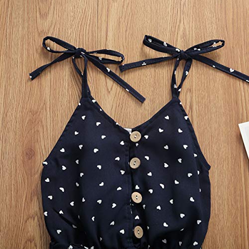 Iddolaka Toddler Baby Girl Heart Print Suspender Romper Jumpsuit Playsuit Holiday Clothes Kids Summer Outfit (Navy Blue, 1-2T) #TOP3