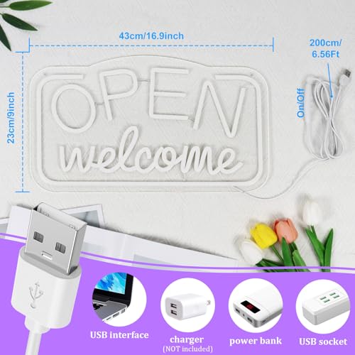 Image of Open Signs for Business, 16.9 inchX 9.4 inch Bright High Visibility LED Neon Open Sign Powered by USB with ON /OFF Switch, Adjustable Open Sign for Bar Shop Coffee Salon Hotel Store Walls Window Door Storefront (Purple)