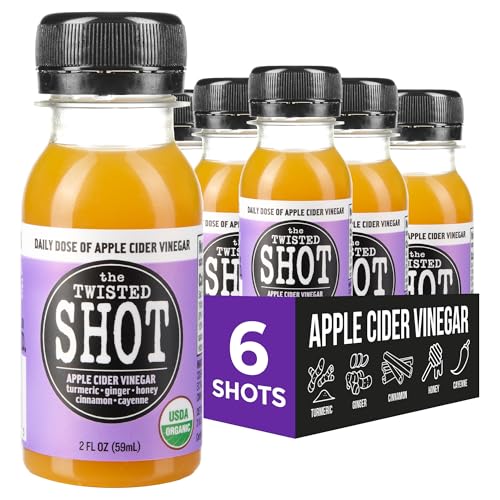 The Twisted Shot Apple Cider Vinegar Shots with Ginger Turmeric Honey Cinnamon & Cayenne | Drink for Digestion Immunity & Gut Health | Ready to Drink | 6 2 oz Bottles