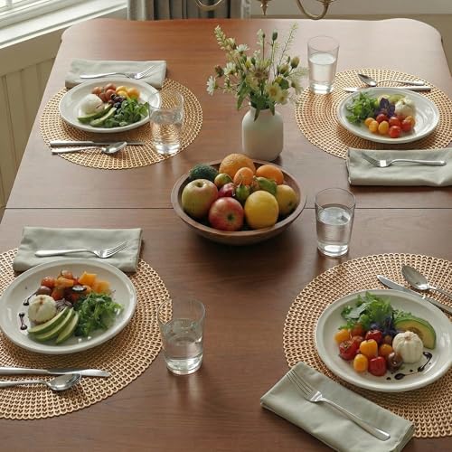 Image of Kuber Industries 4 Pcs Set Leather Side Table Mats | Washable Placemat /Dining Table Mat for Wedding and Family Functions | Chain Design Round - Copper