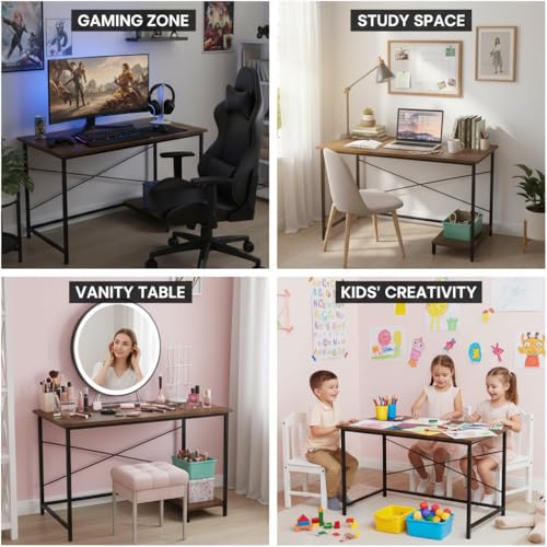 Image of RIZIK Store Folding Study Table | 36 inchx24 inch Computer Desk with Laminated Top & Metal Frame | Home Office, Bedroom, Study & Kids Room Warranty Protected (Wallnut Brown)