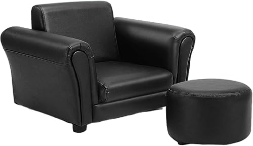 Miniatura 10 de Costzon Sofá para niños con reposapiés, sofá para niños con ASTM y CPSIA con superficie de piel sintética, mini reposabrazos, sofá suave para niños