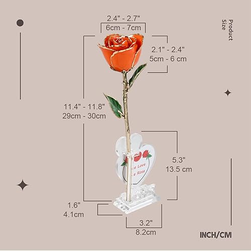 Miniatura 5 de OLEKURT Rosas doradas bañadas en rosas de 24 quilates para esposa, día de la madre, aniversario, día de San Valentín (rosa naranja con soporte de