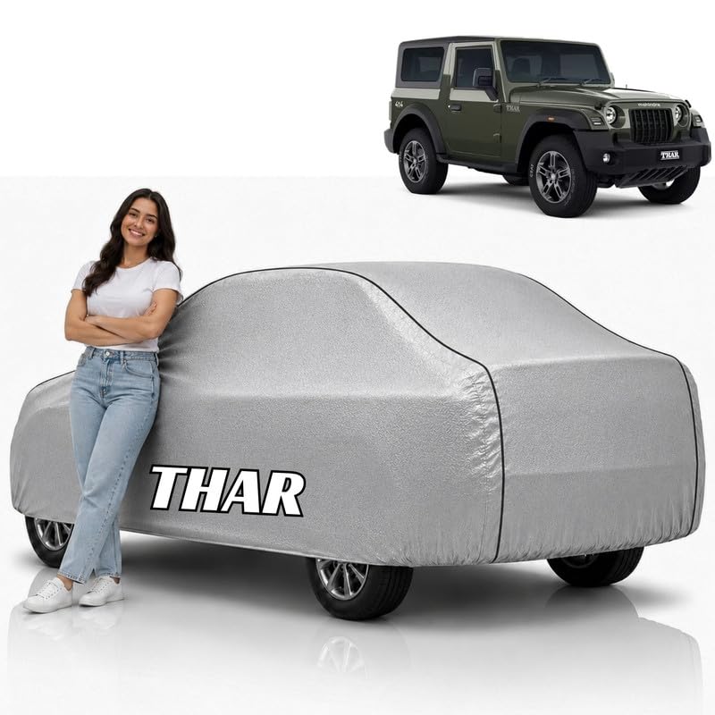 Image of Mind-Blowing 2026 100% Waterproof Thar Car Cover | Polyester Car Body Cover for Rain & Sun | UV Protection, Dustproof, Scratch Resistant, Windproof, Heat Resistant, Custom Fit (Silver)