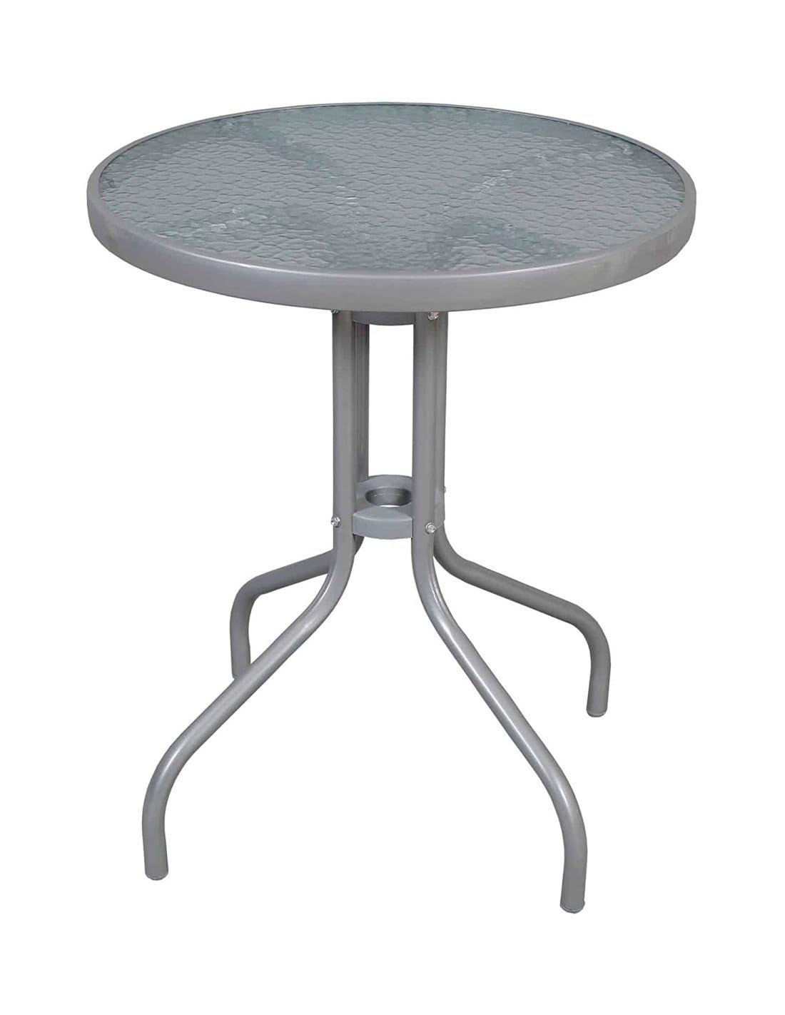 Jardin202 - Mesa de Cristal Redonda con Base metálica | Ideal para Terraza, Jardín o Balcón | 60x70cm | (Gris)