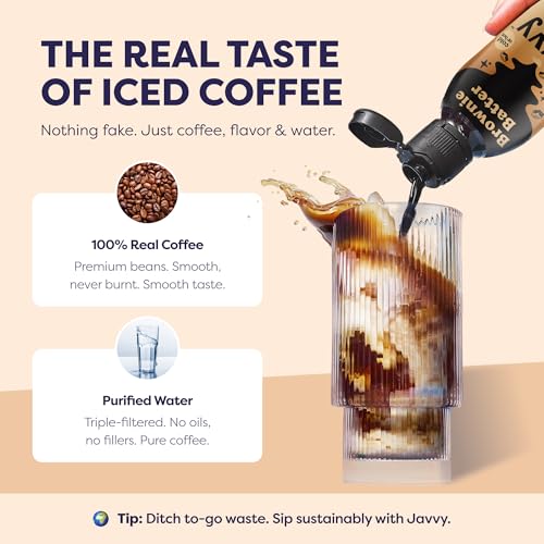 Image of Javvy Cold Brew Coffee Concentrate Instant Coffee, Brownie Batter | 100% Real Coffee, 0g Sugar, No Artificial Flavors, 60-80mg Caffeine per Serving, Gluten Free, Makes Hot or Iced Coffee