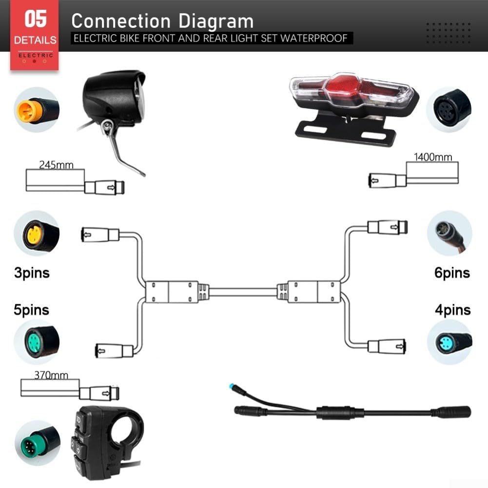 Honseadek Kit di luci per bicicletta elettrica impermeabile con luce del freno e indicatori di direzione, set di fari lampeggianti dinamici per la conversione di biciclette elettriche