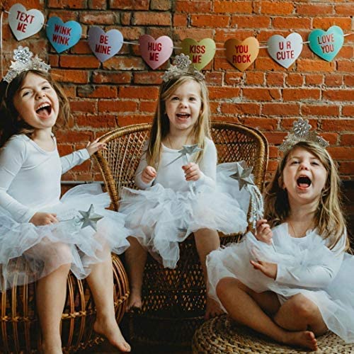 Image of FestikoConversation Candy Hearts Banner, Eight Valentines Day Heart Sayings Garland Decorations, six feet Long