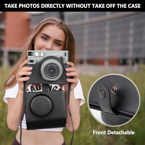 Funda para cámara Fuji WIDE 400 de cuero PU negro miniatura 5