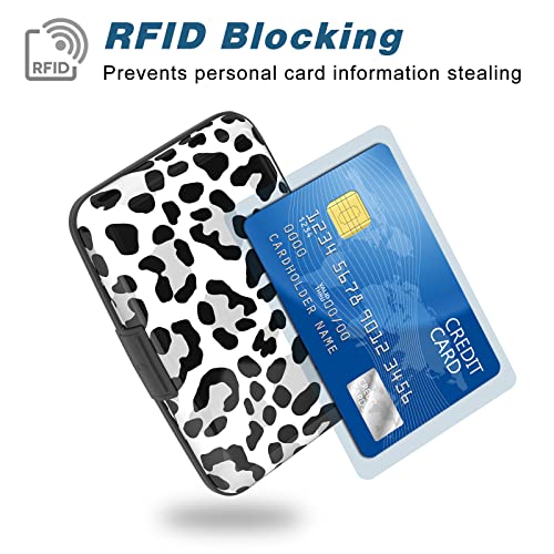 Image of Credit Card Holder, Mini Aluminum Card Wallet RFID Blocking Slim Metal Hard Card Case for Women Men, White Leopard